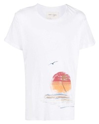 T-shirt à col rond imprimé blanc Greg Lauren