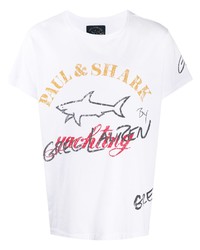 T-shirt à col rond imprimé blanc Greg Lauren X Paul & Shark