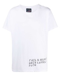 T-shirt à col rond imprimé blanc Greg Lauren X Paul & Shark