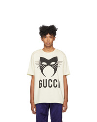 T-shirt à col rond imprimé blanc Gucci