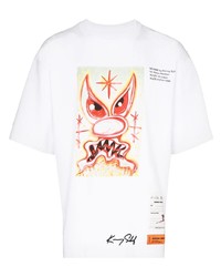 T-shirt à col rond imprimé blanc Heron Preston