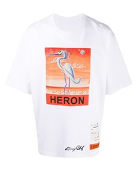 T-shirt à col rond imprimé blanc Heron Preston