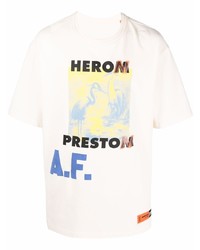 T-shirt à col rond imprimé blanc Heron Preston