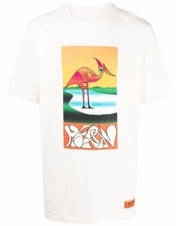 T-shirt à col rond imprimé blanc Heron Preston