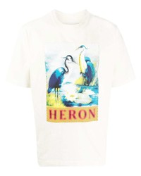 T-shirt à col rond imprimé blanc Heron Preston