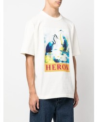 T-shirt à col rond imprimé blanc Heron Preston