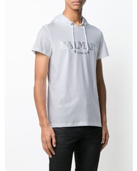 T-shirt à col rond imprimé blanc Balmain