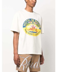 T-shirt à col rond imprimé blanc Rhude