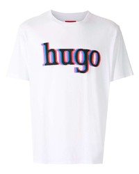 T-shirt à col rond imprimé blanc Hugo