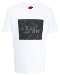 T-shirt à col rond imprimé blanc Hugo