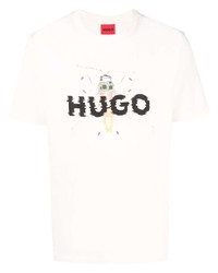 T-shirt à col rond imprimé blanc Hugo