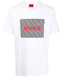 T-shirt à col rond imprimé blanc Hugo