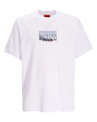 T-shirt à col rond imprimé blanc Hugo