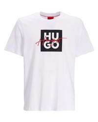 T-shirt à col rond imprimé blanc Hugo