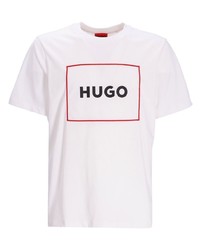 T-shirt à col rond imprimé blanc Hugo