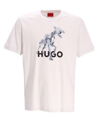 T-shirt à col rond imprimé blanc Hugo