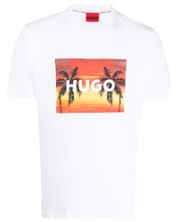 T-shirt à col rond imprimé blanc Hugo
