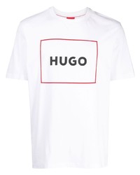 T-shirt à col rond imprimé blanc Hugo