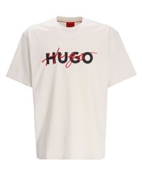 T-shirt à col rond imprimé blanc Hugo