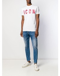 T-shirt à col rond imprimé blanc DSQUARED2