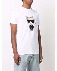 T-shirt à col rond imprimé blanc Karl Lagerfeld