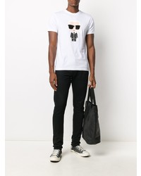 T-shirt à col rond imprimé blanc Karl Lagerfeld