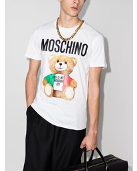 T-shirt à col rond imprimé blanc Moschino