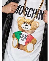 T-shirt à col rond imprimé blanc Moschino