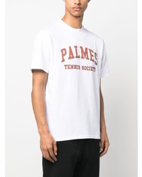 T-shirt à col rond imprimé blanc Palmes