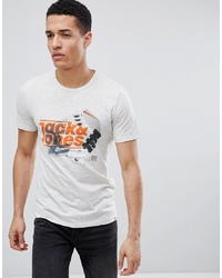 T-shirt à col rond imprimé blanc Jack & Jones