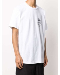 T-shirt à col rond imprimé blanc Stussy