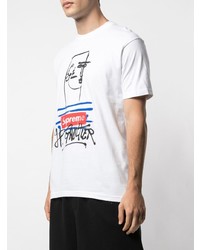 T-shirt à col rond imprimé blanc Supreme