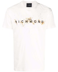 T-shirt à col rond imprimé blanc John Richmond