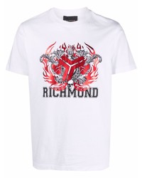 T-shirt à col rond imprimé blanc John Richmond