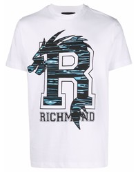 T-shirt à col rond imprimé blanc John Richmond