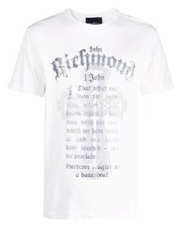 T-shirt à col rond imprimé blanc John Richmond