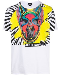 T-shirt à col rond imprimé blanc Just Cavalli