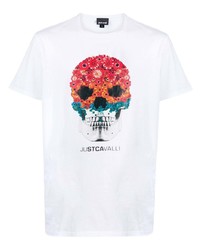 T-shirt à col rond imprimé blanc Just Cavalli