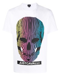 T-shirt à col rond imprimé blanc Just Cavalli