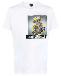 T-shirt à col rond imprimé blanc Just Cavalli