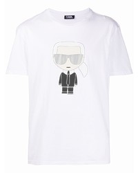 T-shirt à col rond imprimé blanc Karl Lagerfeld