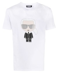 T-shirt à col rond imprimé blanc Karl Lagerfeld