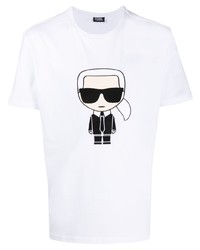 T-shirt à col rond imprimé blanc Karl Lagerfeld