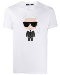 T-shirt à col rond imprimé blanc Karl Lagerfeld