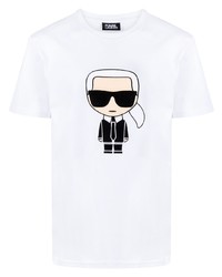 T-shirt à col rond imprimé blanc Karl Lagerfeld