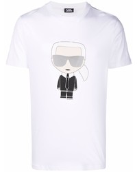 T-shirt à col rond imprimé blanc Karl Lagerfeld