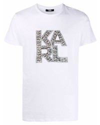 T-shirt à col rond imprimé blanc Karl Lagerfeld