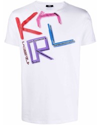 T-shirt à col rond imprimé blanc Karl Lagerfeld