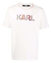 T-shirt à col rond imprimé blanc Karl Lagerfeld