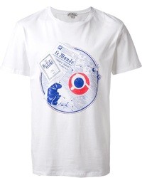 T-shirt à col rond imprimé blanc Kitsune